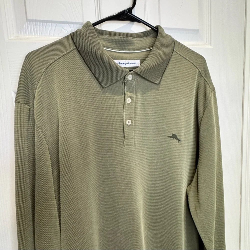 Tommy Bahama Island Zone Men's XXLT Long Sleeve Polo Green - Picture 4 of 7